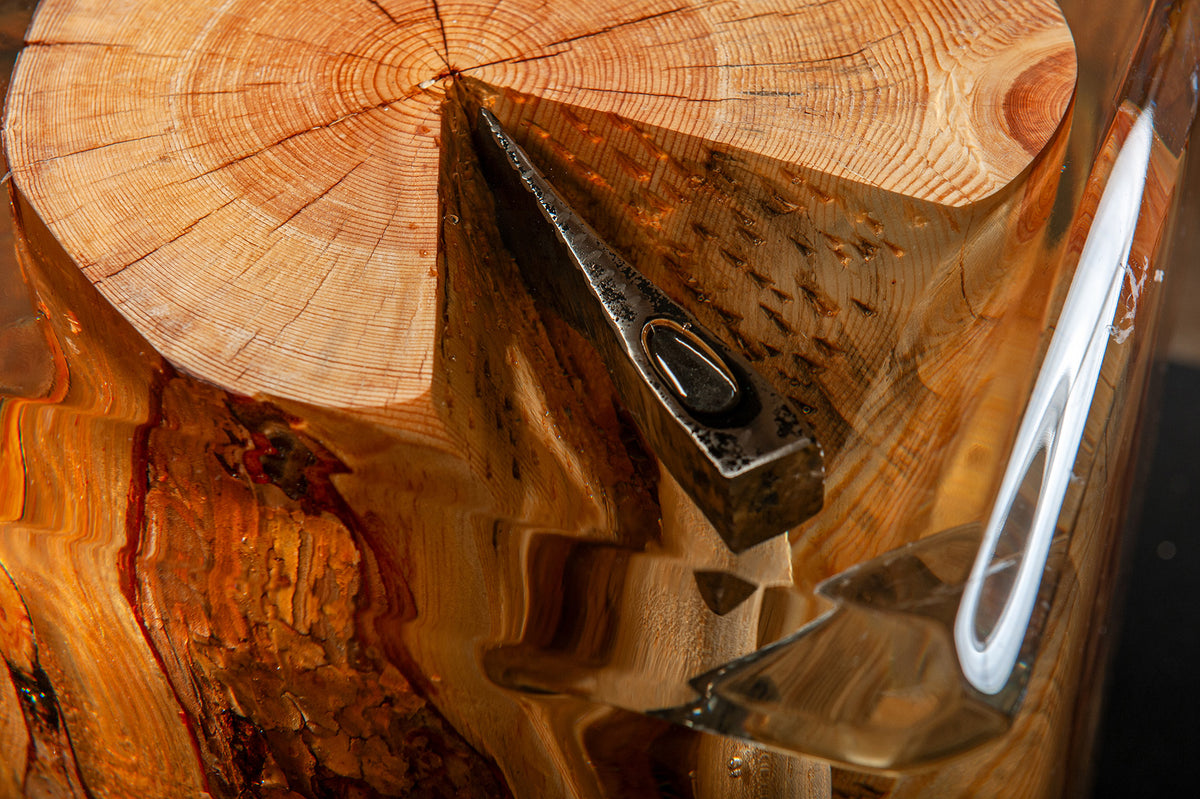 Wooden Crystal Log with a built-in axe
