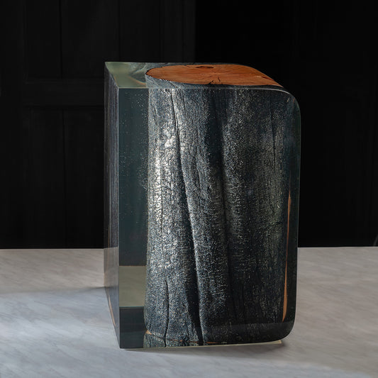 Hand-Charred Oak Table with Epoxy Resin